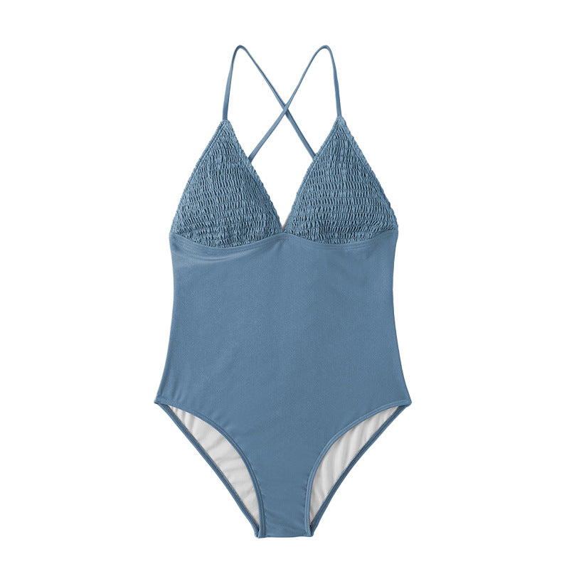 Wholesale Solid Color V-Neck Triangle Cup Skinny Triangle Siamese Swimwear